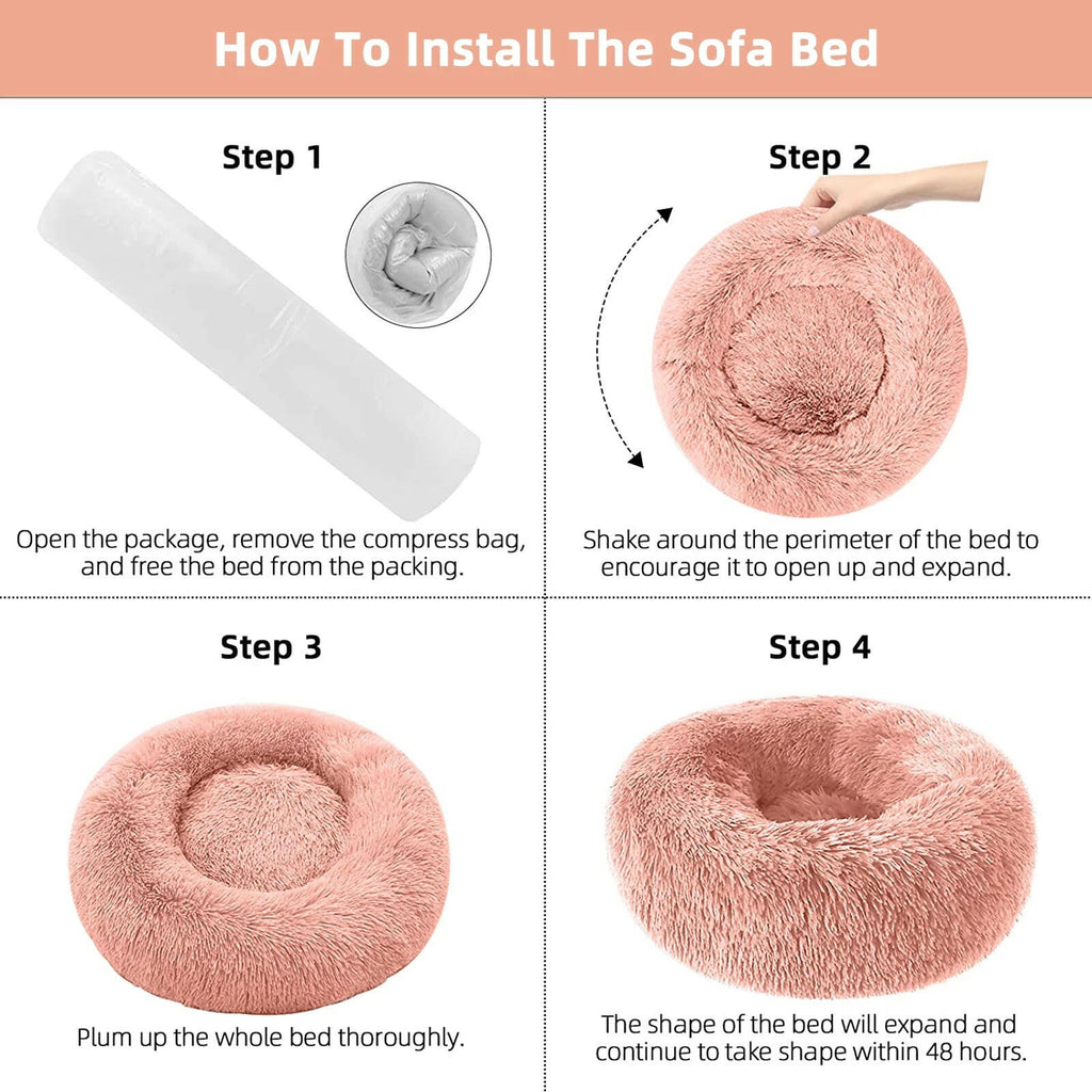 Cozy Donut Dog Bed: Anti-Anxiety & Self-Warming Comfort